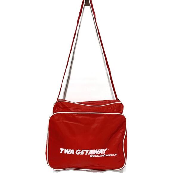 Vintage TWA Getaway Vacations Bag Carry-On Red White Adjustable Strap Zip NEW - Picture 1 of 8